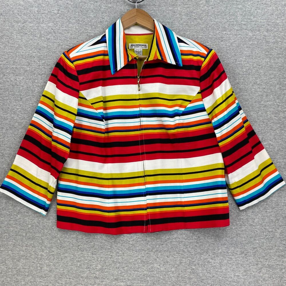 Vintage-Inspired Multicolor Stripe Zip Jacket - Red, Yellow & Blue